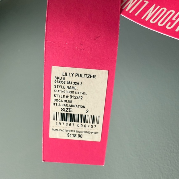 Lilly Pulitzer NWT Linen Sz 2 Keating Top Oca Blue Its a Sailabration 15" PTP - Picture 6 of 9